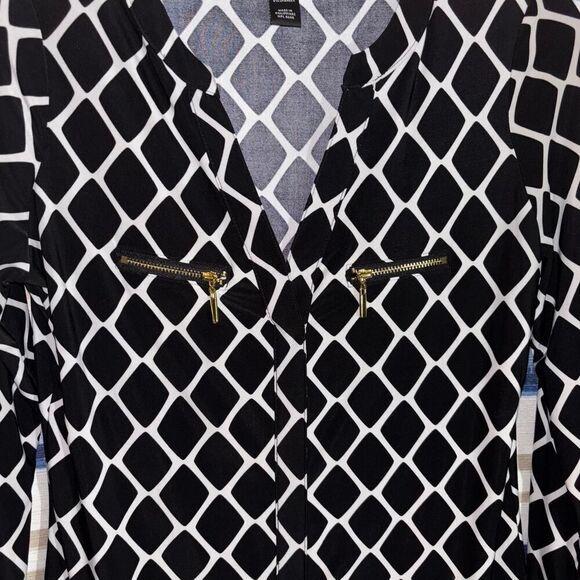 International Concepts Black White Geo Print Blouse Small Petite - Picture 6 of 7
